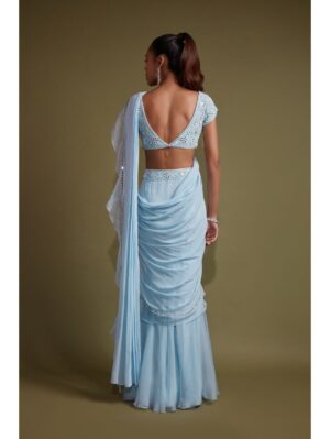 Pritika Vora - Sky Blue Mirror Work Saree Set - Image 4