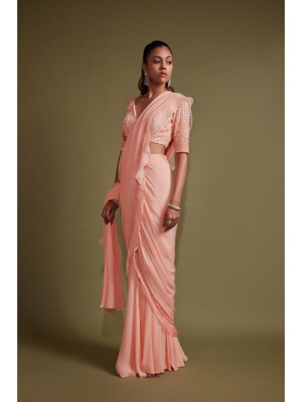 Pritika Vora - Peach draped saree set