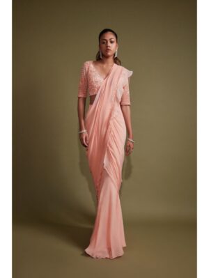 Pritika Vora - Peach draped saree set - Image 3