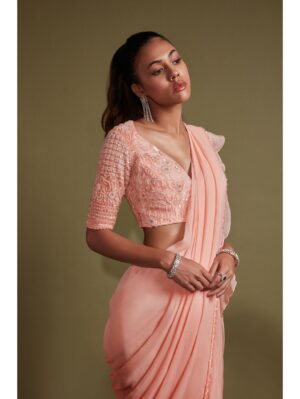 Pritika Vora - Peach draped saree set - Image 4