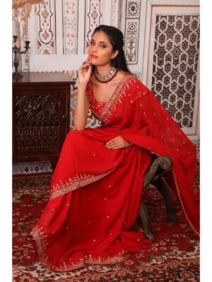 Esha Koul - Rust saree set - Image 4