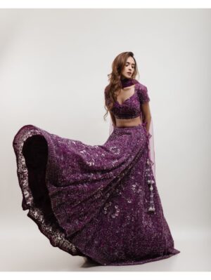 Kalighata - purple heavily embroidered lehenga - Image 3