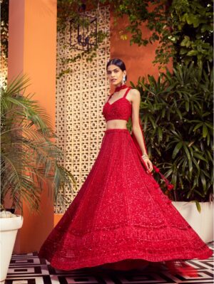 Kalighata - red heavily embellished lehenga - Image 2