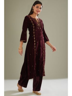 Esha Koul - wine kurta set - Image 3