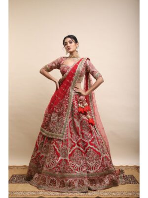 Kalighata - RED RAWSILK EMBELLISHED LEHENGA - Image 3