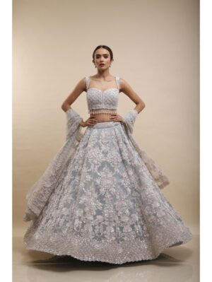 Kalighata - iceblue heavily embellished lehenga - Image 2
