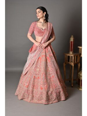 Kalighata - Coral velvet heavily embellished lehenga - Image 2
