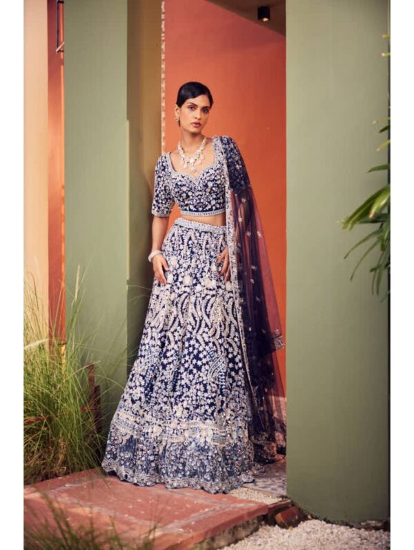 Kalighata - Navy blue heavily embellished lehenga