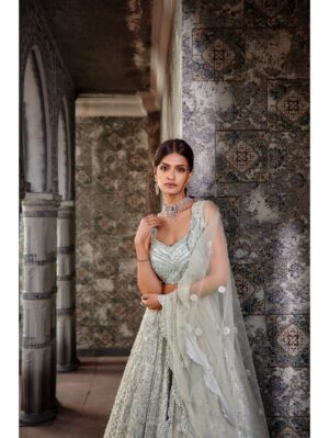 Nikita Gujral- SAGE GREEN NET ARI LEAHNGA SET - Image 2
