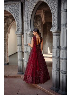 Nikita Gujral- DEEP BURGUNDY TULLE LEHENGA SE - Image 3