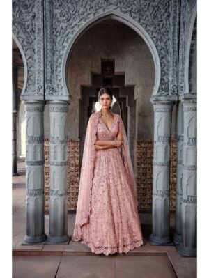 Nikita Gujral- DUSTY CORAL TULLE LEHENGA SET - Image 2