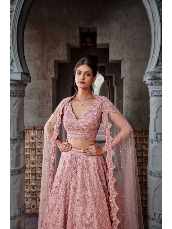 Nikita Gujral- DUSTY CORAL TULLE LEHENGA SET