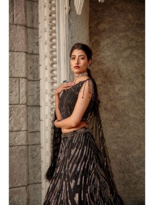 Nikita Gujral- BLACK NET LEHENGA SET - Image 2