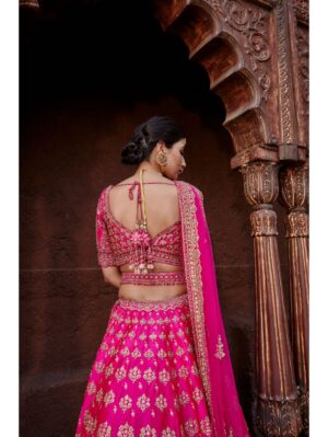Nikita Gujral- FUSCHIA RAW SILK LEHENGA SET - Image 3