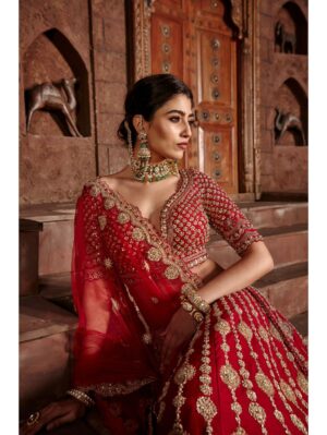 Nikita Gujral- RED RAW SILK LEHENGA SET - Image 2