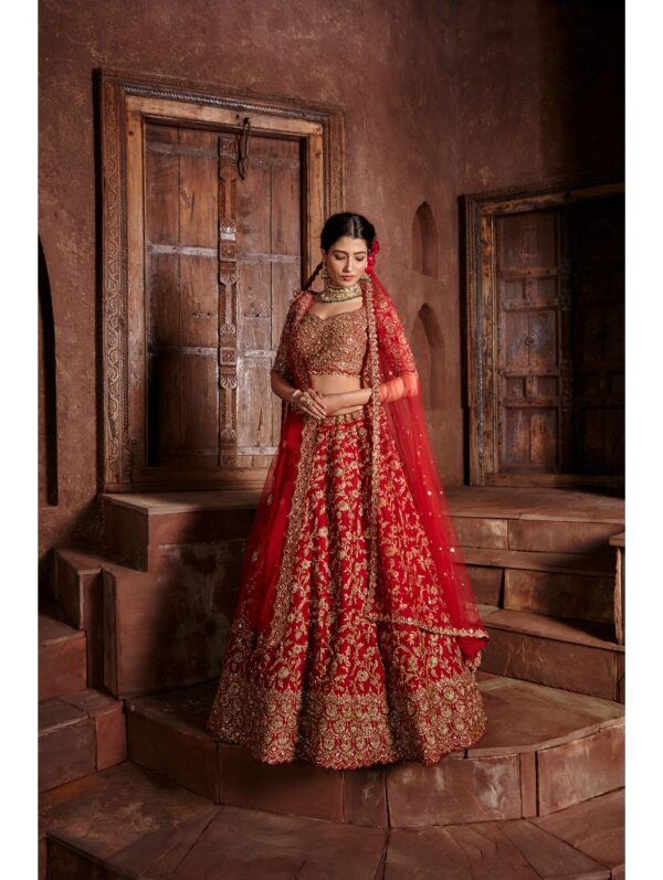 Nikita Gujral- RED RAW SILK LEHENGA SET