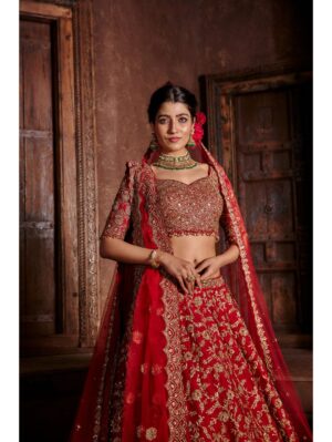 Nikita Gujral- RED RAW SILK LEHENGA SET - Image 3