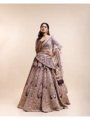 Kalighata - wine rawsilk hand embroidered lehenga - Image 2