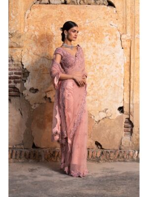 Nikita Gujral - ROSE PINK NET SAREE - Image 2