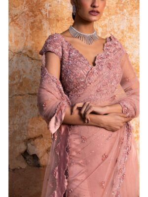 Nikita Gujral - ROSE PINK NET SAREE - Image 4