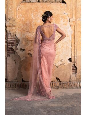 Nikita Gujral - ROSE PINK NET SAREE - Image 3