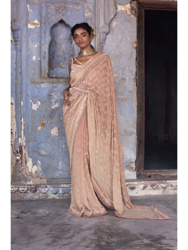 Nikita Gujral - BEIGE GEORGETTE OMBRE SAREE
