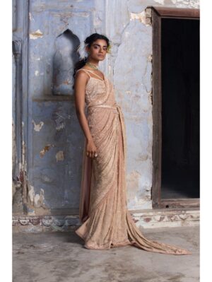 Nikita Gujral - BEIGE GEORGETTE OMBRE SAREE - Image 2