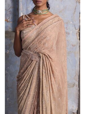 Nikita Gujral - BEIGE GEORGETTE OMBRE SAREE - Image 3