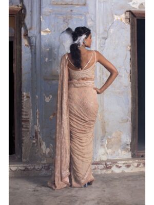 Nikita Gujral - BEIGE GEORGETTE OMBRE SAREE - Image 4