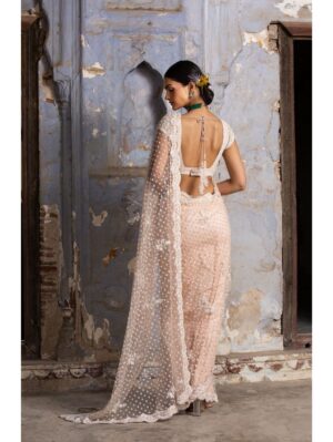 Nikita Gujral - BLUSH PINK NET SAREE - Image 4