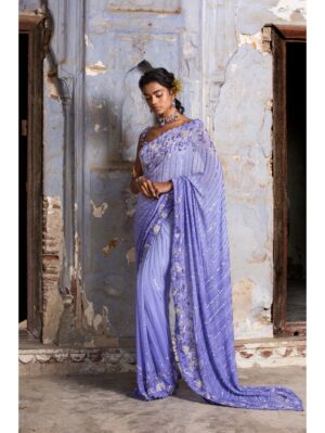 Nikita Gujral - INK BLUE OMBRE SAREE - Image 2