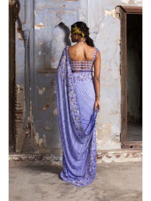 Nikita Gujral - INK BLUE OMBRE SAREE - Image 4