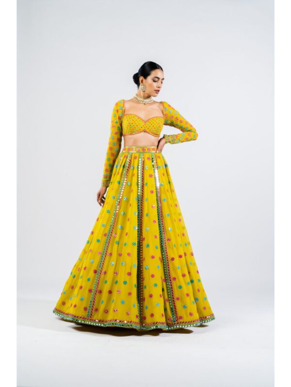 Vvani Vats - MOSS GREEN FLOWER LEHENGA SET