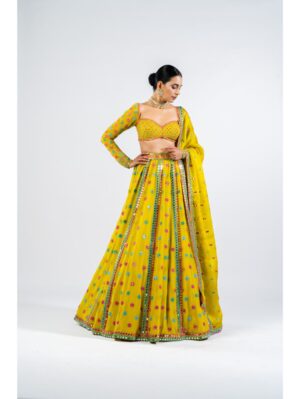 Vvani Vats - MOSS GREEN FLOWER LEHENGA SET - Image 3