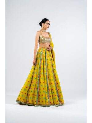 Vvani Vats - MOSS GREEN FLOWER LEHENGA SET WITH METALLIC BLOUSE - Image 3