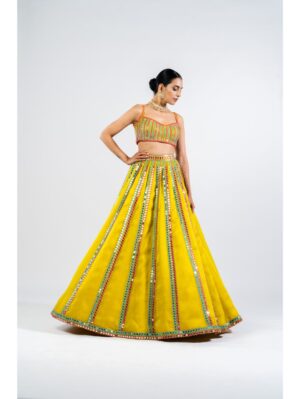 Vvani Vats - MOSS GREEN MIRROR SEAM LEHENGA SET - Image 2