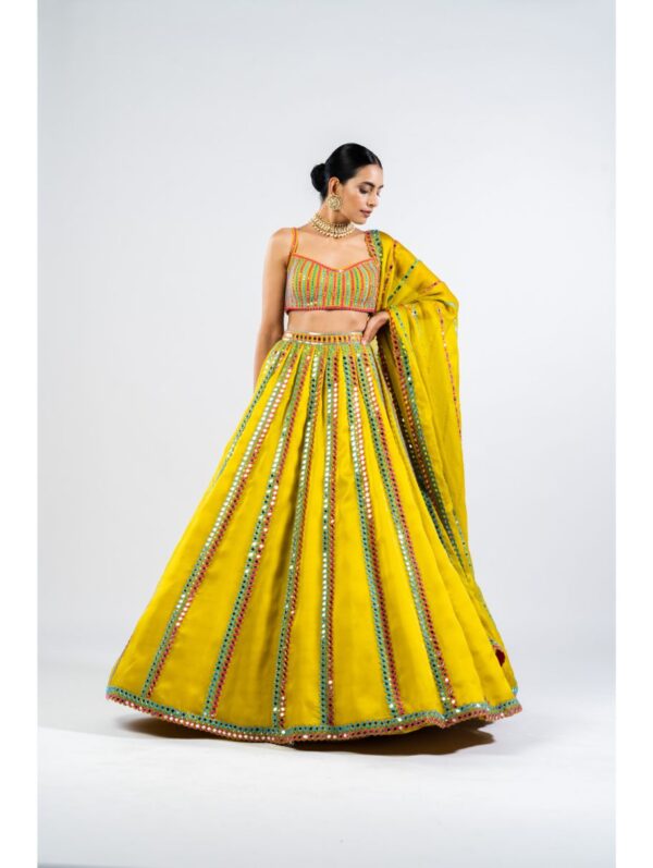 Vvani Vats - MOSS GREEN MIRROR SEAM LEHENGA SET