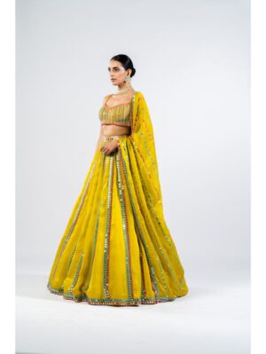 Vvani Vats - MOSS GREEN MIRROR SEAM LEHENGA SET - Image 5
