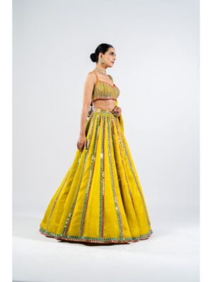 Vvani Vats - MOSS GREEN MIRROR SEAM LEHENGA SET - Image 4
