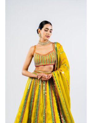 Vvani Vats - MOSS GREEN MIRROR SEAM LEHENGA SET - Image 3