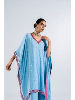 Vvani Vats - ICE BLUE ASYMMETRICAL KURTA SET. - Image 5