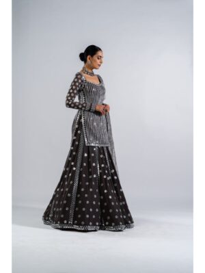 Vvani Vats - CHARCOAL GREY MIRROR WORK KURTA  LEHENGA SET - Image 2