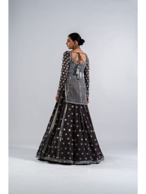 Vvani Vats - CHARCOAL GREY MIRROR WORK KURTA  LEHENGA SET - Image 5