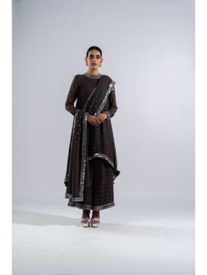 Vvani Vats - CHARCOAL GREY ASYMETRICAL KURTA SET WITH DUPATTA - Image 4