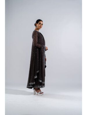 Vvani Vats - CHARCOAL GREY ASYMETRICAL KURTA SET WITH DUPATTA - Image 6