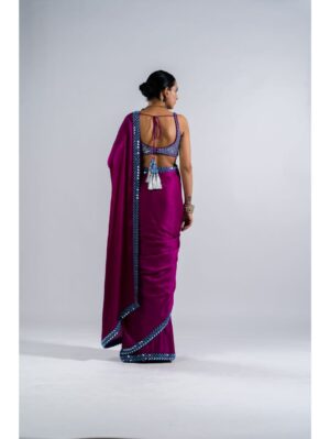 Vvani Vats - POP WINE SATIN CHIFFON SAREE SET - Image 4