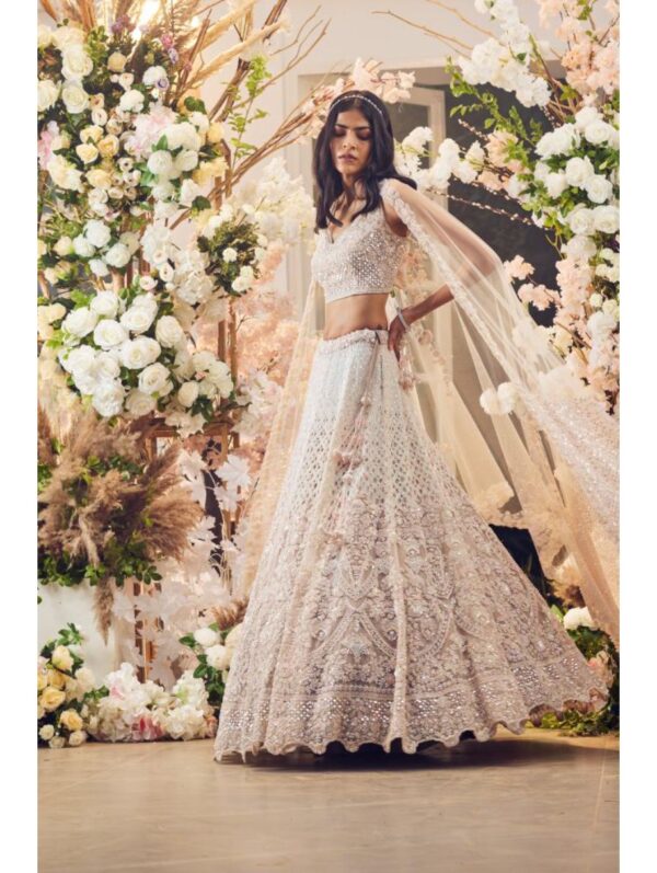 Kalighata -PEACH ORGANZA HAND EMBELLISHED LEHENGA
