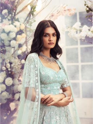 Kalighata - Aqua heavily embellished lehenga - Image 4