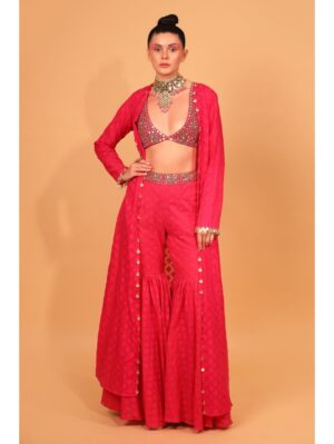 Neha Khullar- rani banarasi chanderi sharara with organza cape and blouse - Image 2
