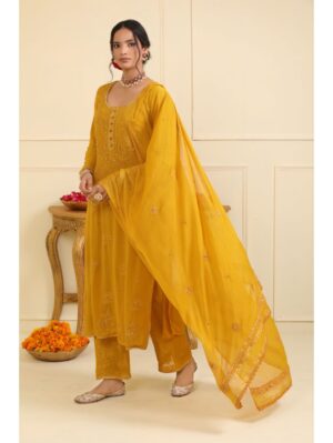 Esha Koul - Musturd chikankari  Kurta set - Image 2